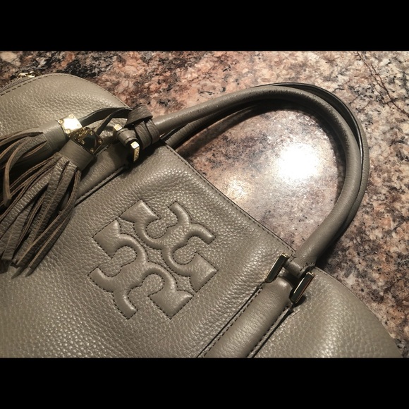 Tory Burch French Grey Triple Zip Handbag Tote - Picture 6 of 7